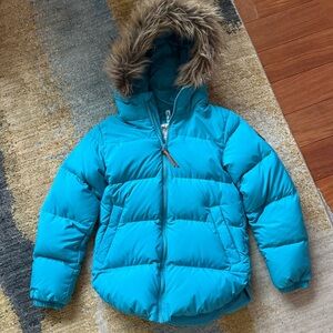 Burton Kids Blue Puffer Jacket with Faux Fur Hood Size XS